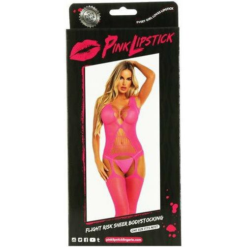 Pink Lipstick Flight Risk Sheer Bodystocking - Pink - One Size
