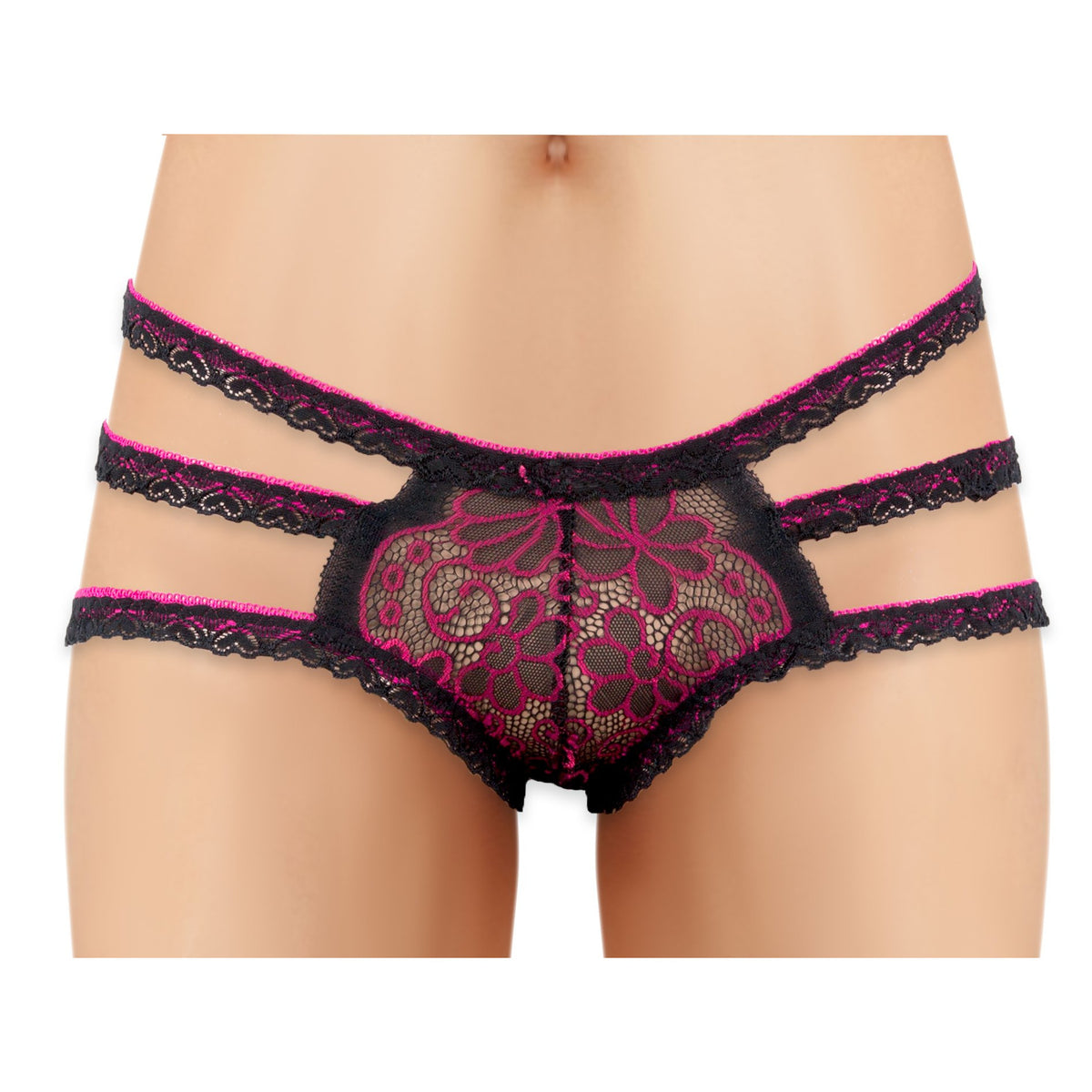 Cherry Wear Lace Panty with Floral Design - Pink - O/S