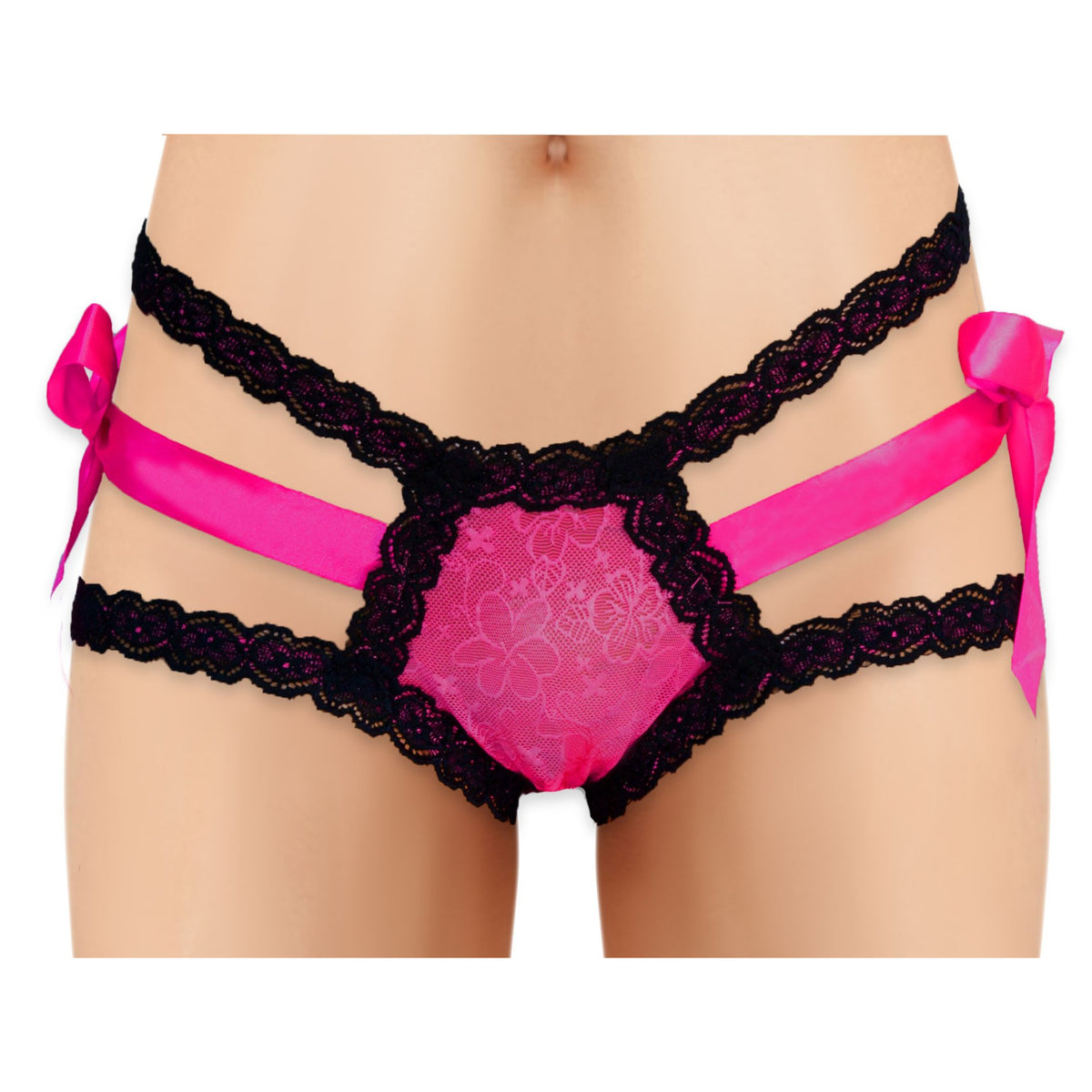 Cherry Wear Lace Panty with Ribbon Bows - Fuchsia - O/S