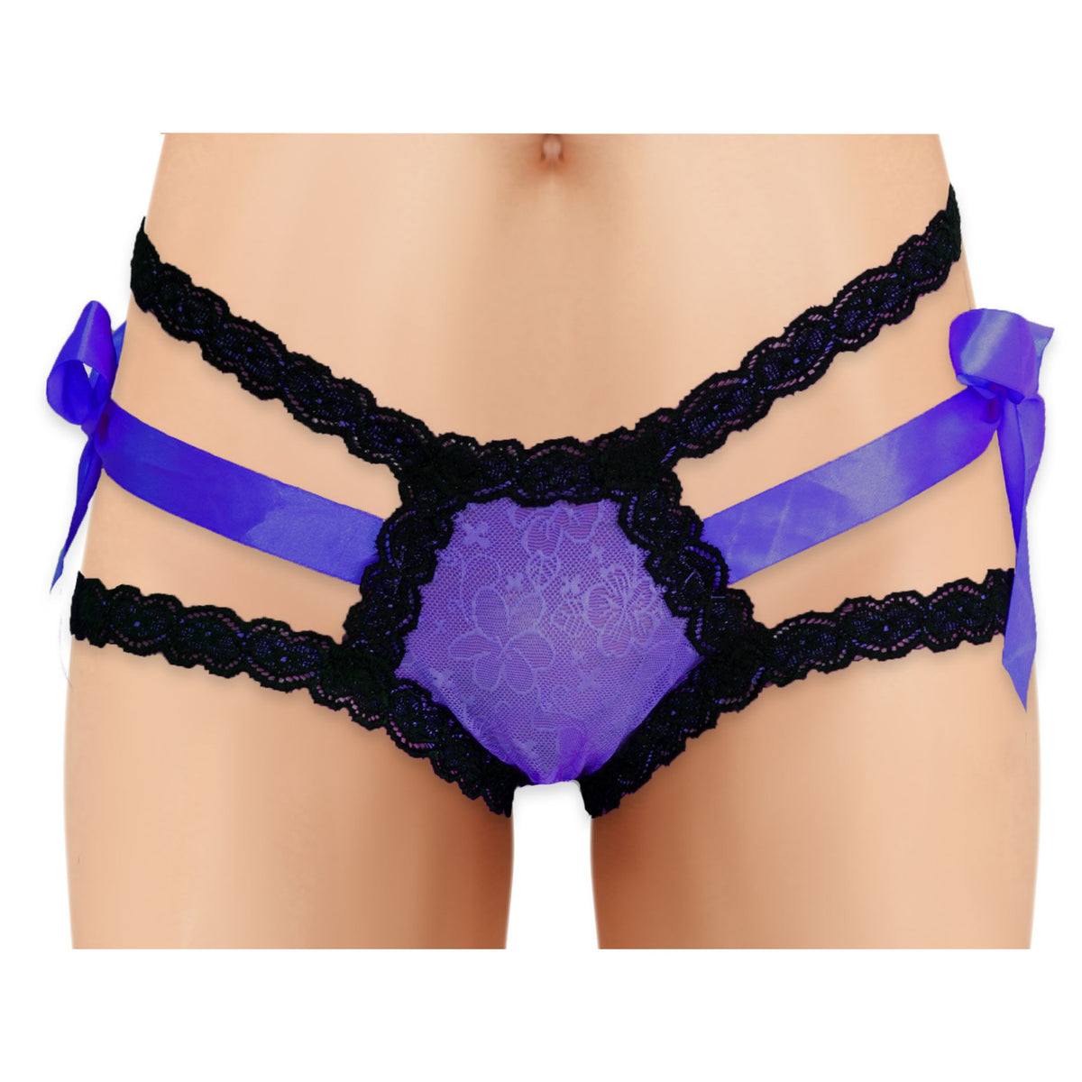 Cherry Wear Lace Panty with Ribbon Bows - Purple - O/S