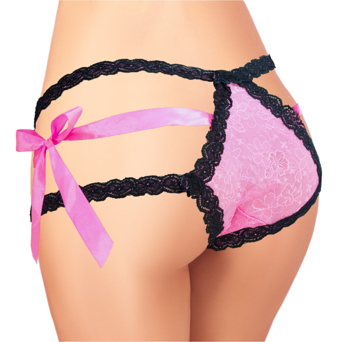 Cherry Wear Lace Panty with Ribbon Bows - Pink - O/S