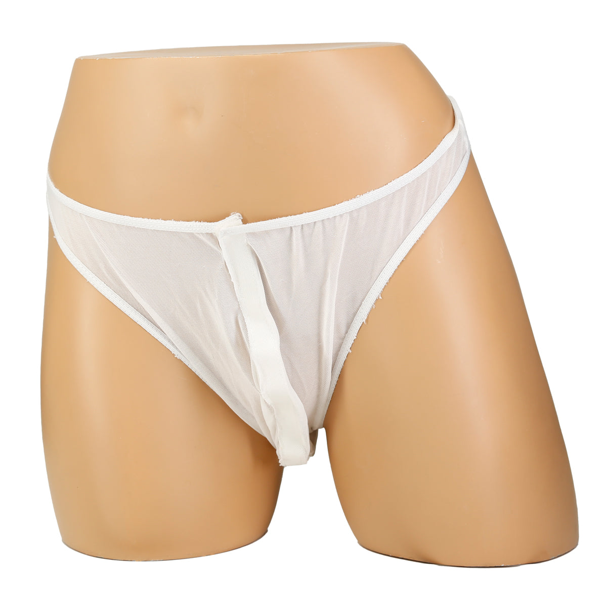 Velcro Front Mesh Thong For Men –  White - O/S