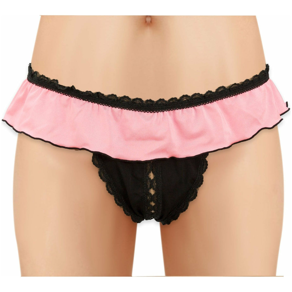 Black and Pink Crotchless Panty - O/S