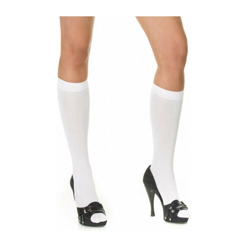 Leg Avenue Nylon Opaque Knee Highs - White - One Size
