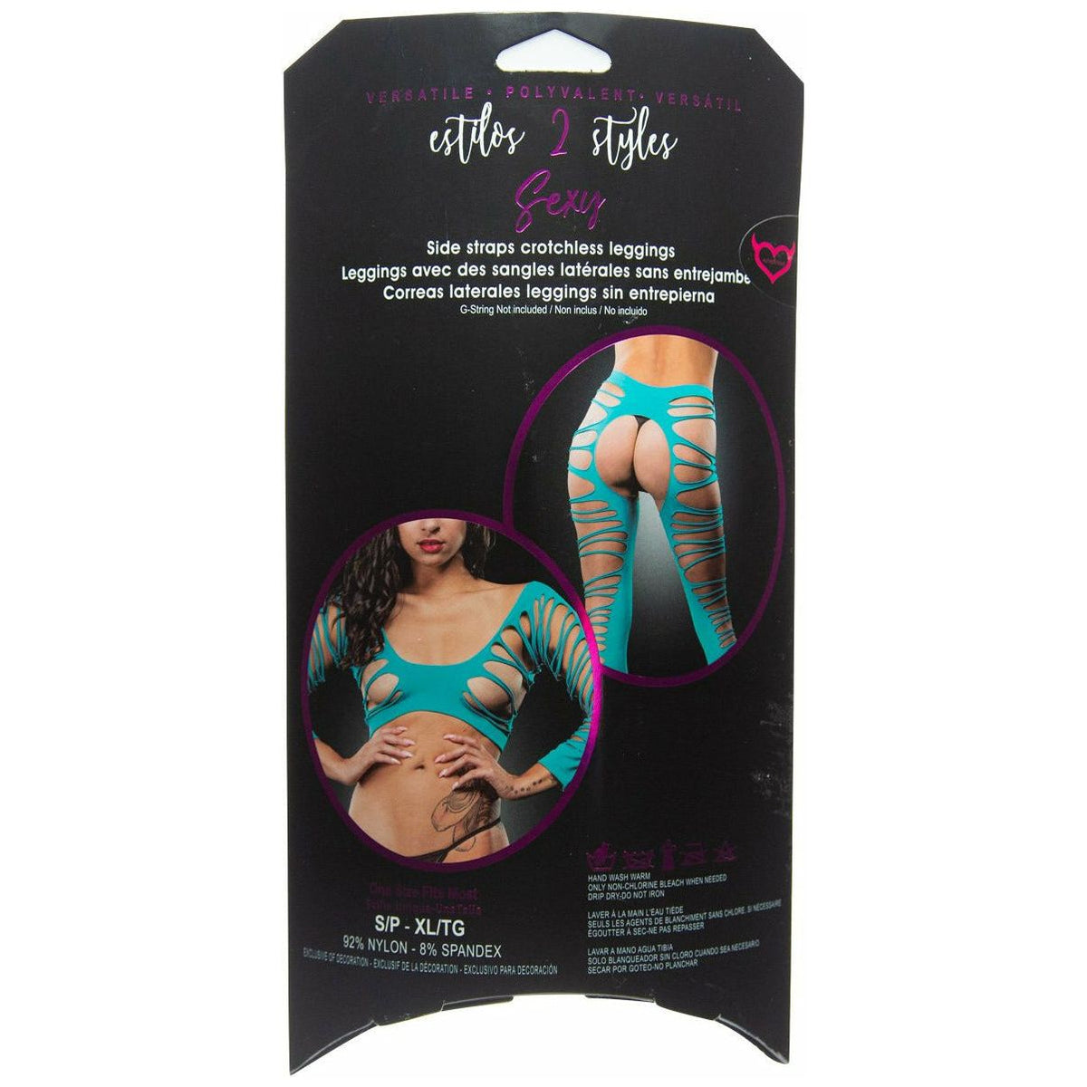 Beverly Hills Naughty Girl - Side Straps Crotchless Leggings - Turquoise - One Size