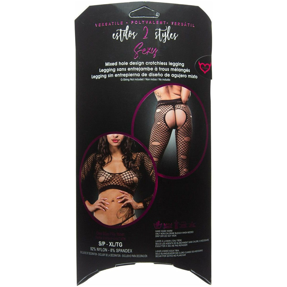 Beverly Hills Naughty Girl - Mixed Hole Design Crotchless Leggings - Black - One Size