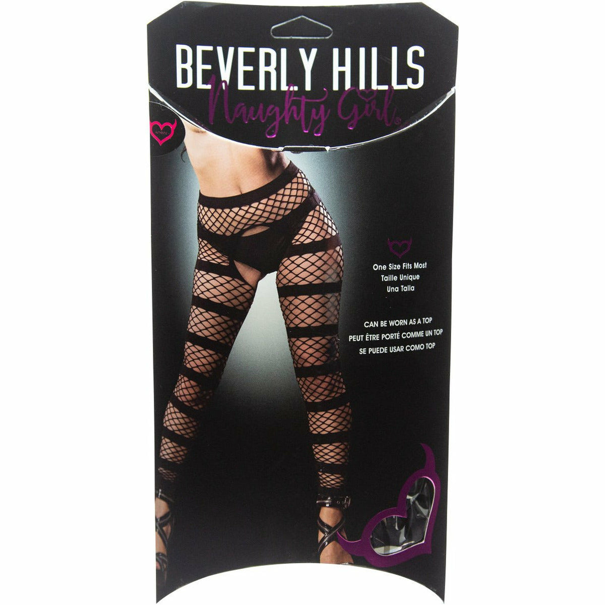 Beverly Hills Naughty Girl - Horizontal Stripes Mesh Crotchless Legging - Black - One Size