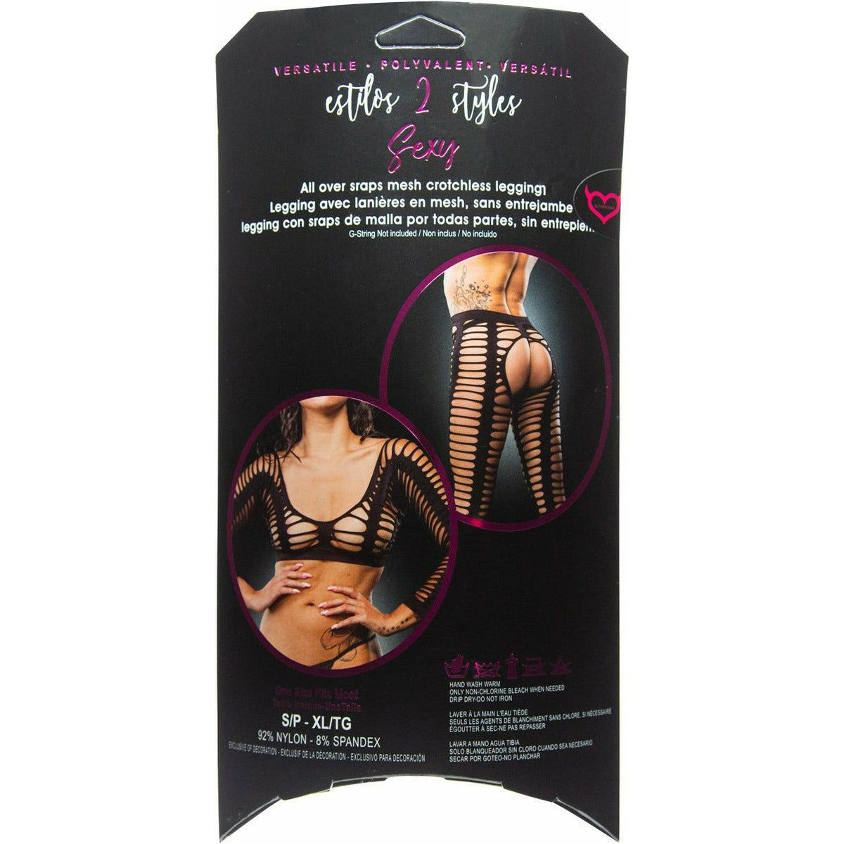 Beverly Hills Naughty Girl - All Over Straps Mesh Crotchless Leggings - Black - One Size