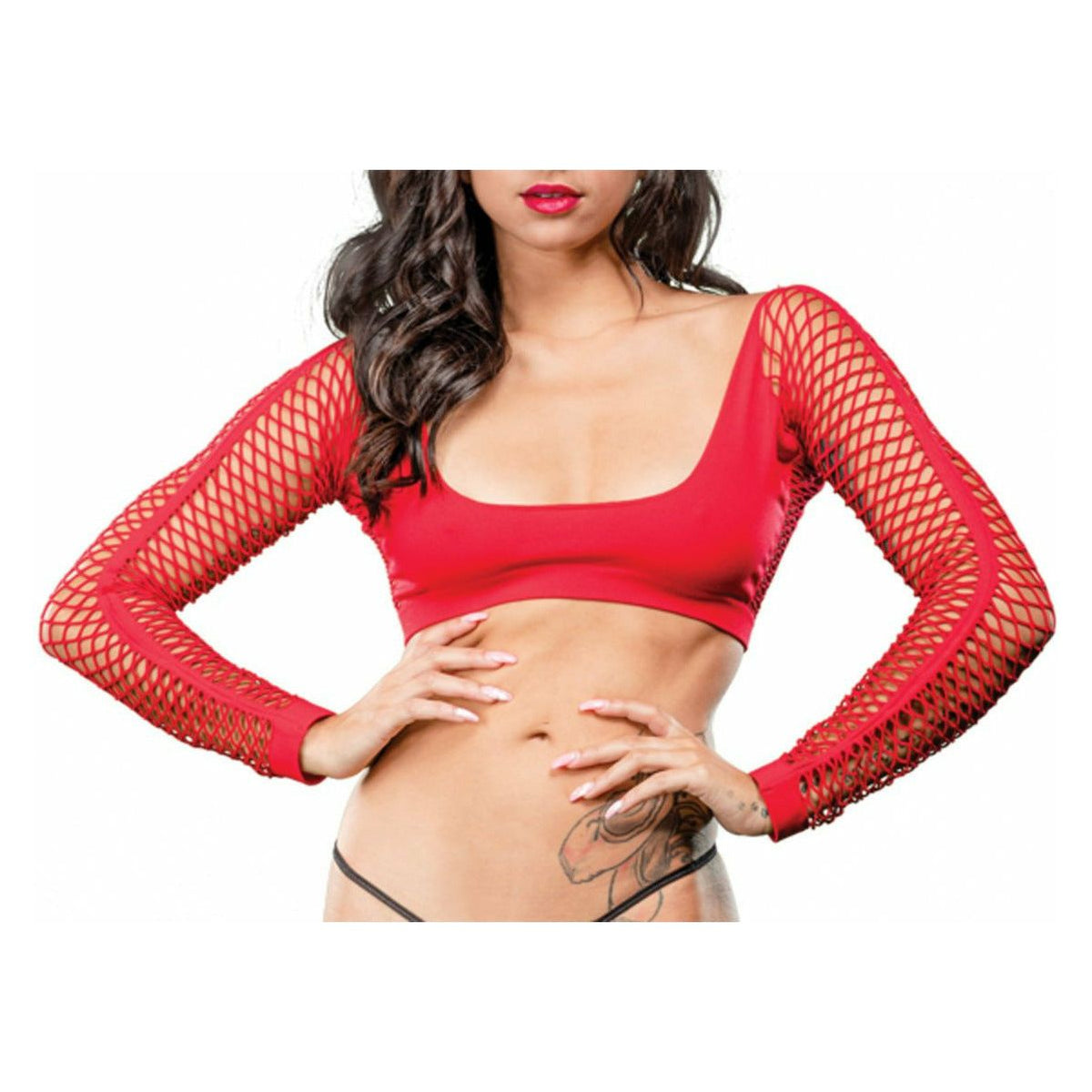 Beverly Hills Naughty Girl -  Crotchless Short with Mesh Bottom Leggings - Red - One Size