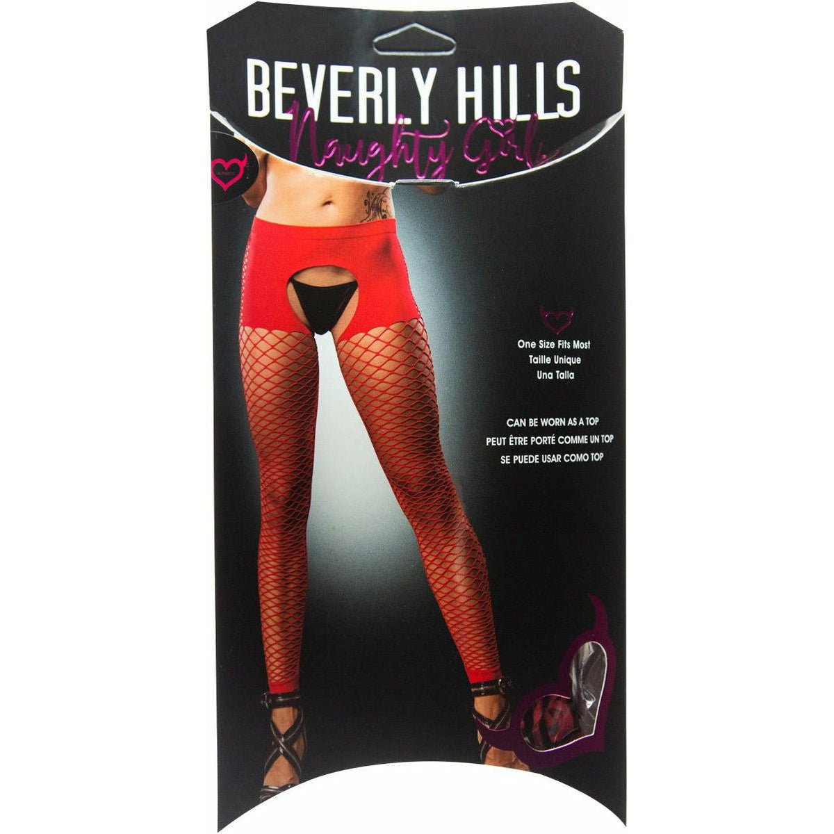 Beverly Hills Naughty Girl -  Crotchless Short with Mesh Bottom Leggings - Red - One Size