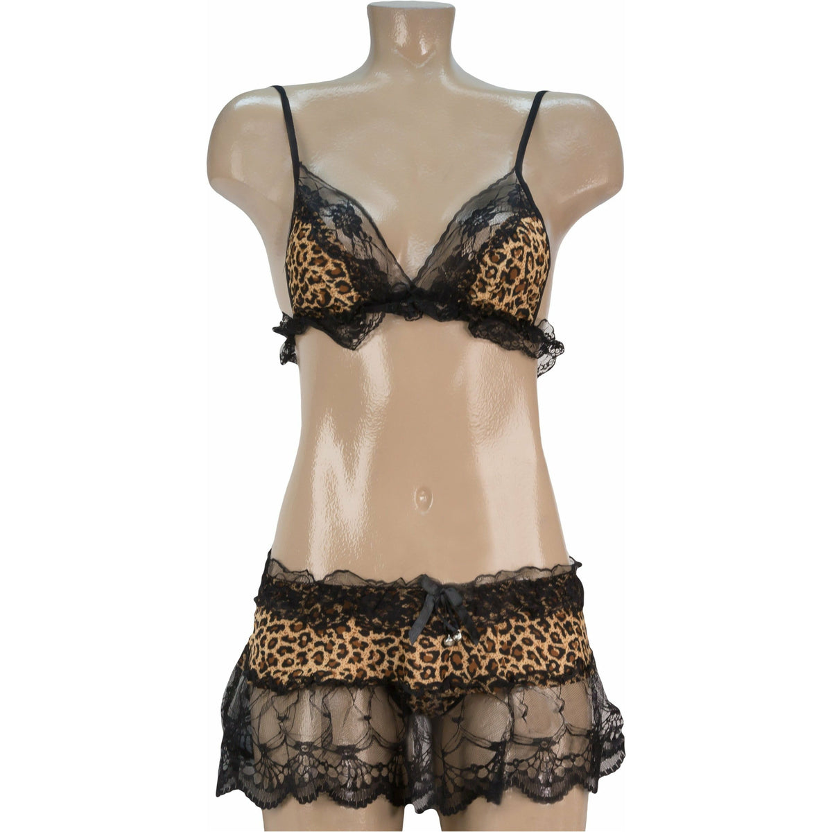 Sexy 2 PC Bra and Skirt Set - Leopard - O/S