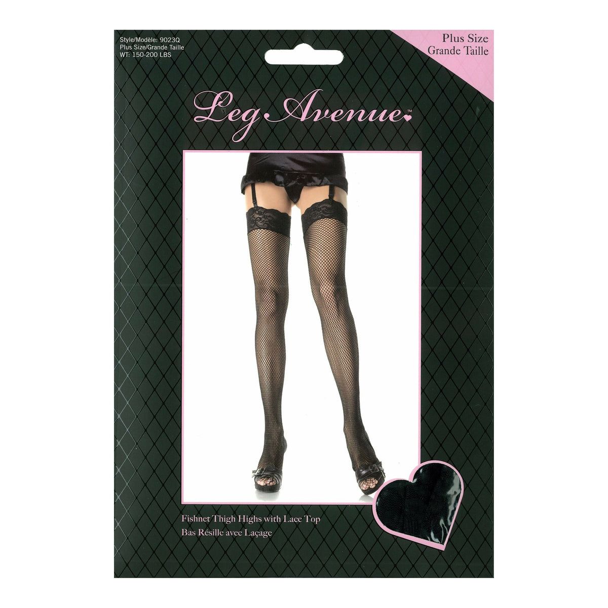 Leg Avenue Fishnet Thigh Highs with Lace Top - Black - Plus Size