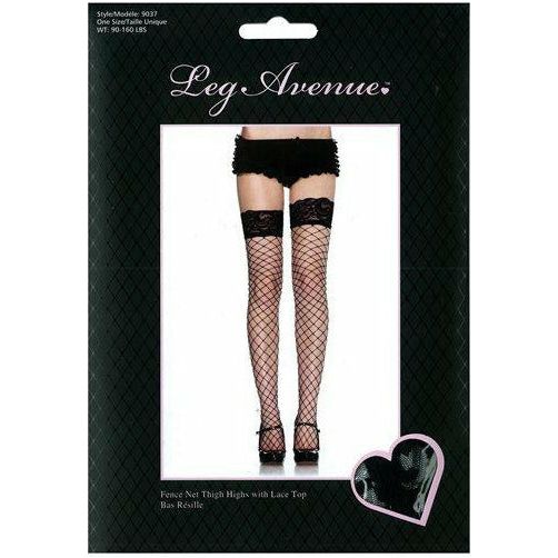 Leg Avenue Fence Net Thigh High Stockings - Black - One Size