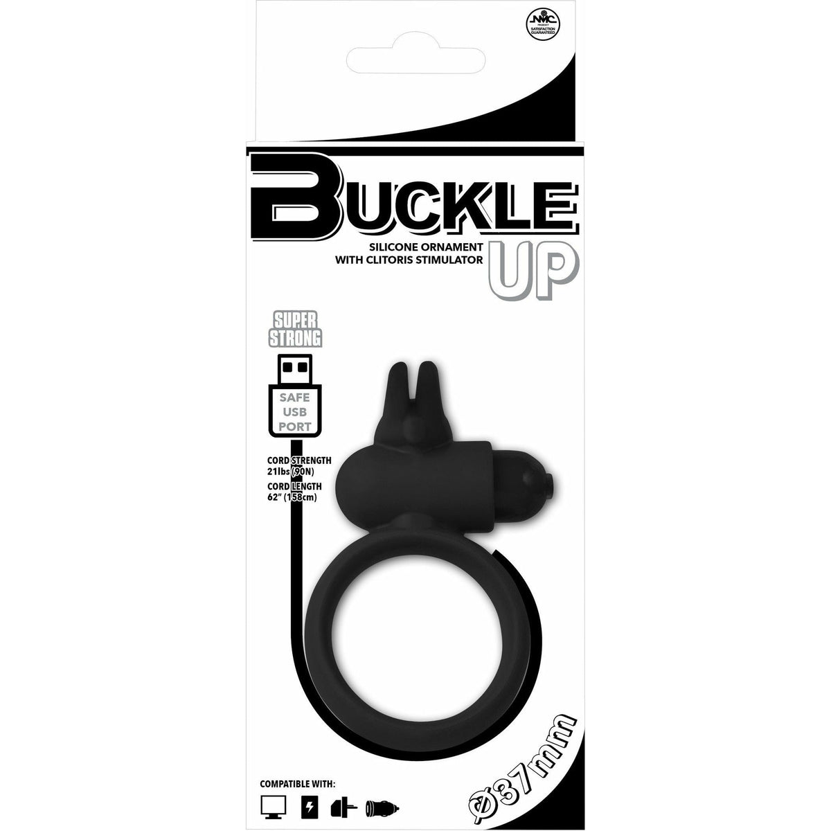 Buckle Up Silicone Cock Ring with Clitoris Stimulator - Black
