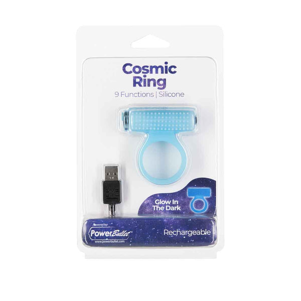 PowerBullet – Cosmic Ring – Vibrating Cock Ring – Glow-in-the-Dark Blue