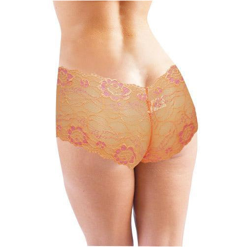 Boy Leg Panty -  Peach with Pink Flowers - Large