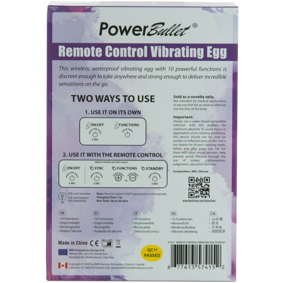 PowerBullet Remote Control Vibrating Egg - Purple