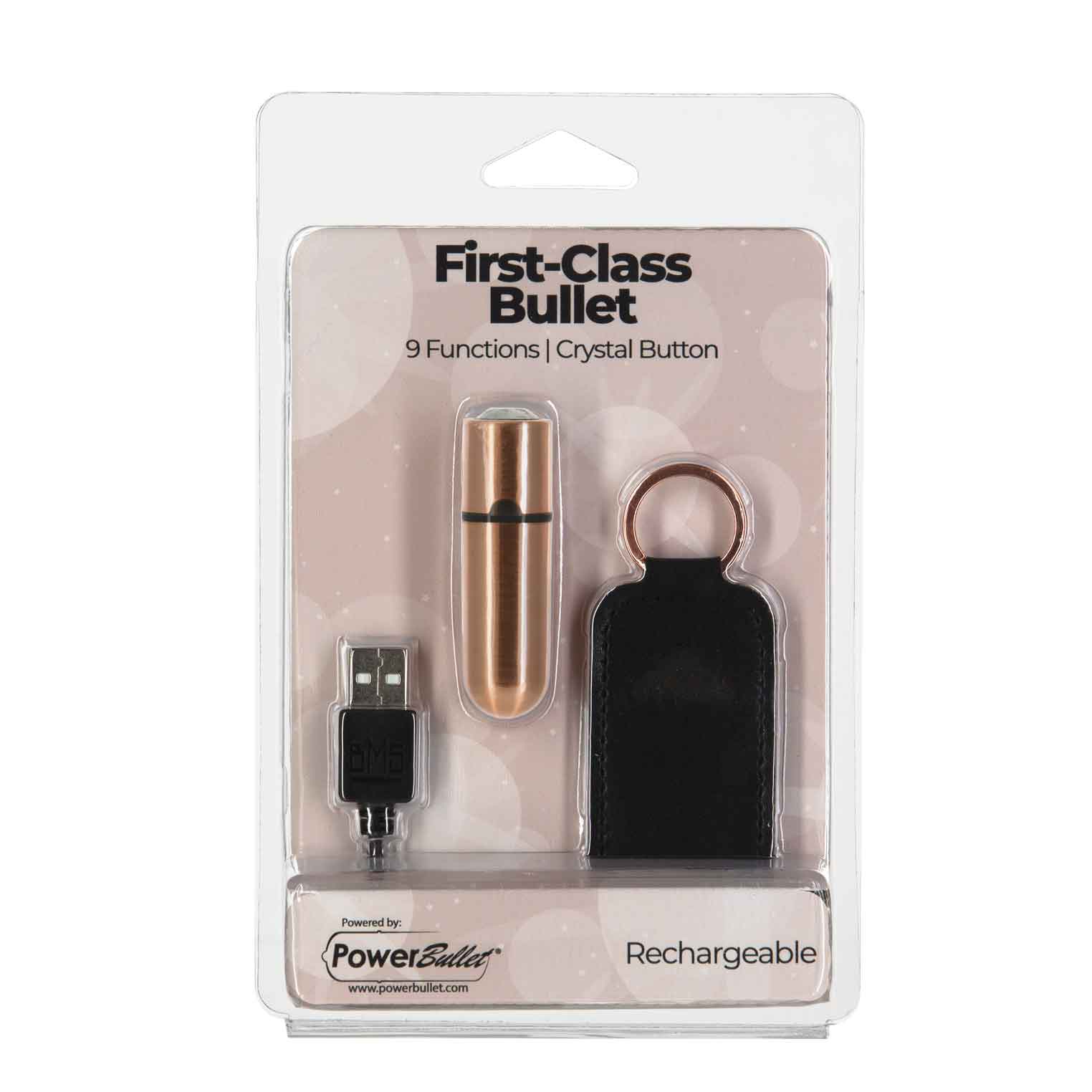 First-Class Bullet - 2.5" Bullet Vibrator with Key Chain Pouch - Rose Gold