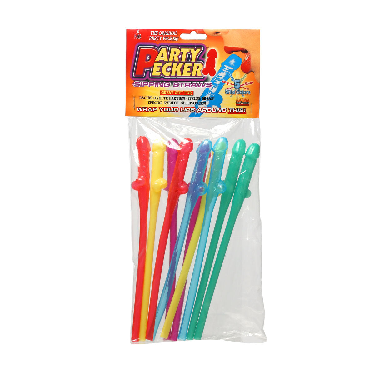 Hott Products - Party Pecker Straws – 10 Pc – Assorted Neon Colours