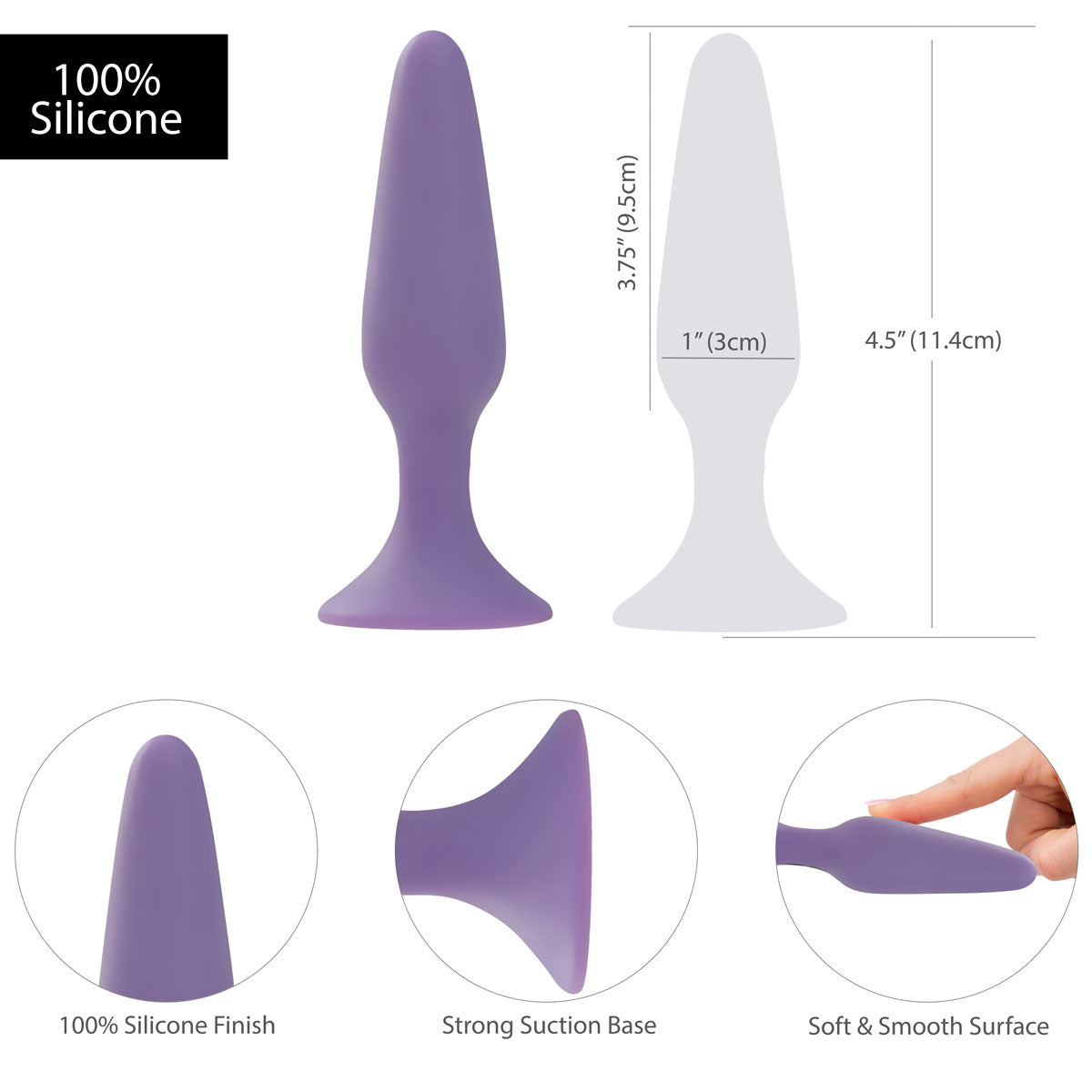 Pure Love - Silicone Anal Plug 4.5 Inches Purple - BMS Enterprises Pure Love - Silicone Anal Plug 4.5 Inches Purple - BMS Enterprises