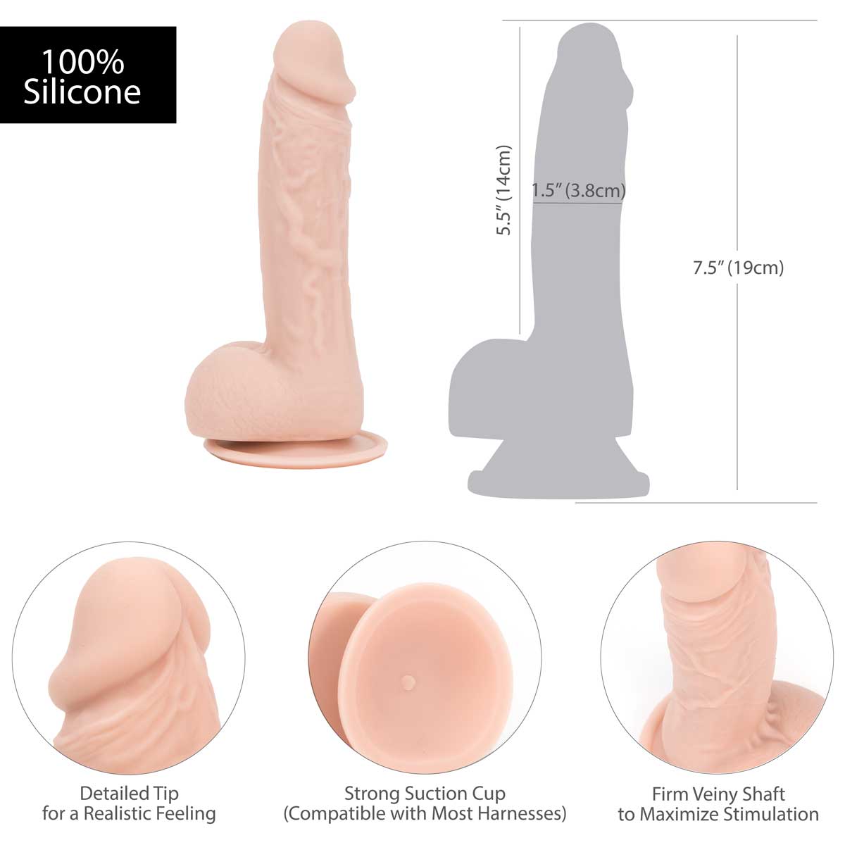 Pure Love® - 7.5 Inch Realistic Silicone Dildo with Balls – Beige