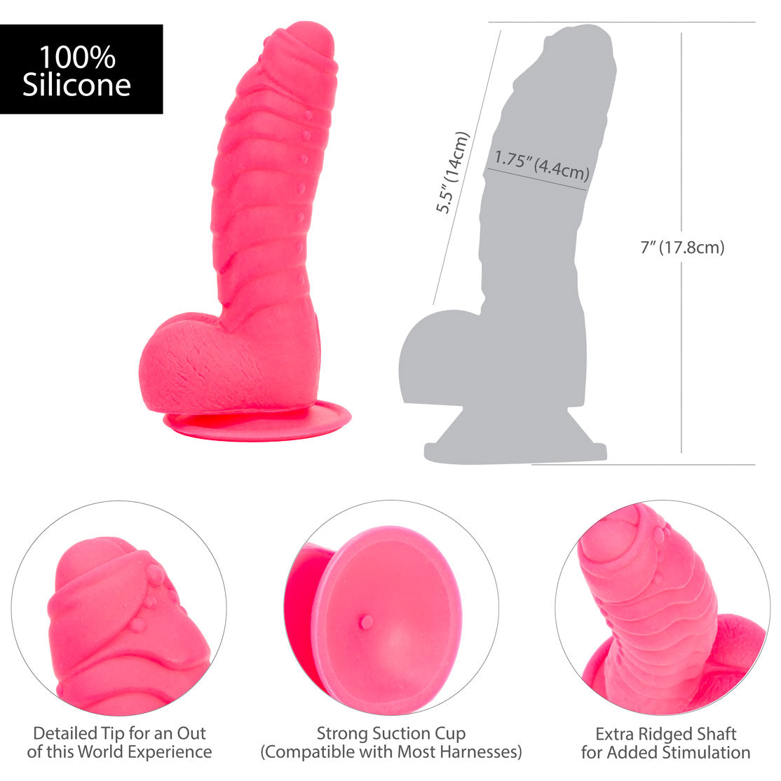 Pure Love® - Fantasy Silicone Dildo With Suction Base – 7 In. – Hot Pink