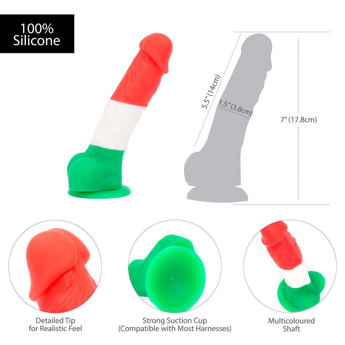 Pure Love® - Tri-Colour Realistic Dildo With Suction Base – 7 In.