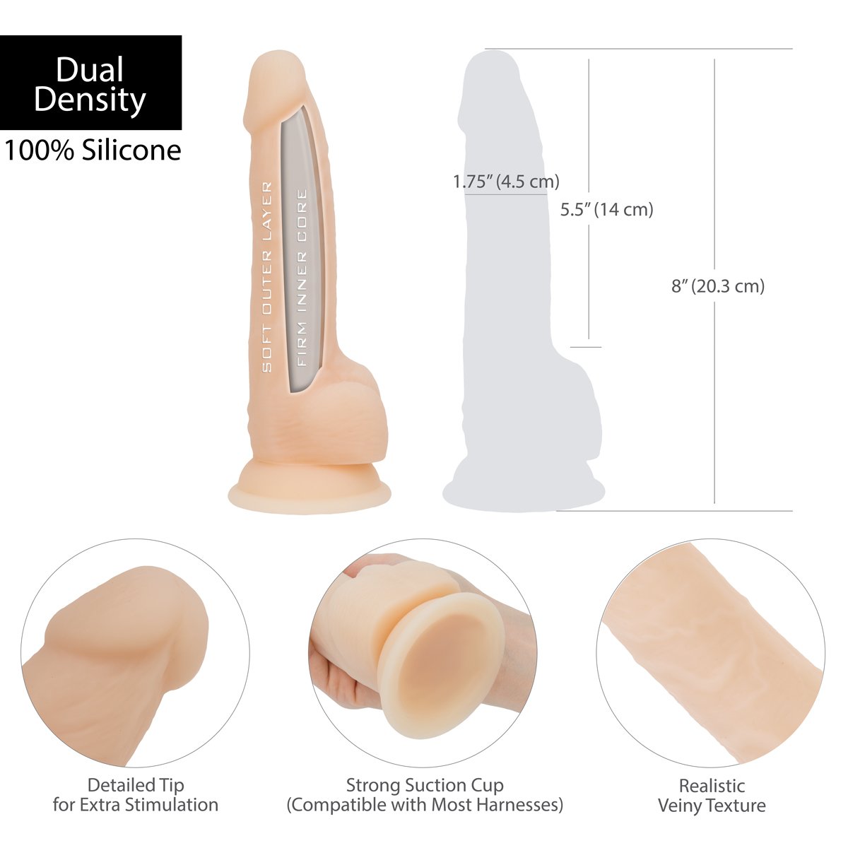 Naked Addiction 8&quot; Silicone Dual Density Dildo