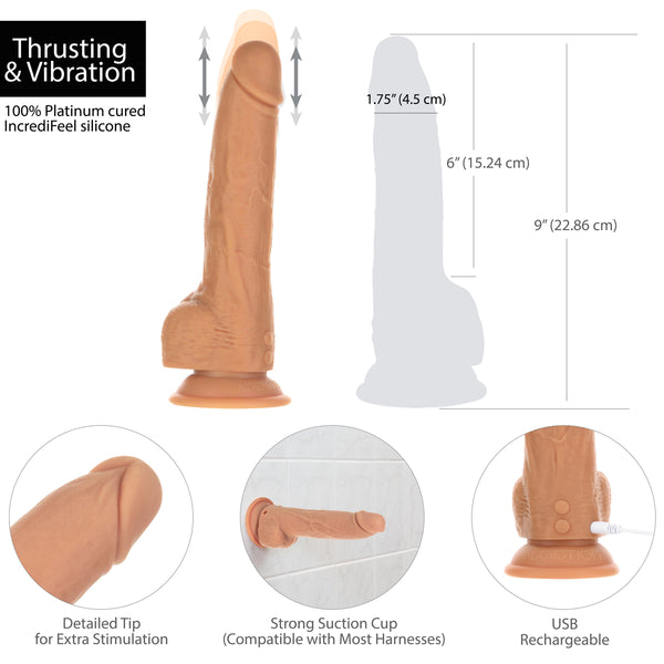 Naked Addiction 9” Thrusting Dong with Remote - Caramel