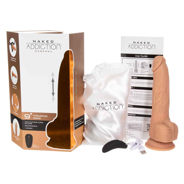 Naked Addiction 9” Thrusting Dong with Remote - Caramel