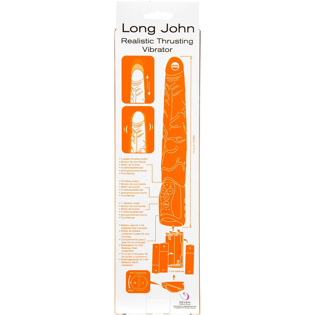 Seven Creations Long John Thrusting Vibrator - 11&quot; - Black