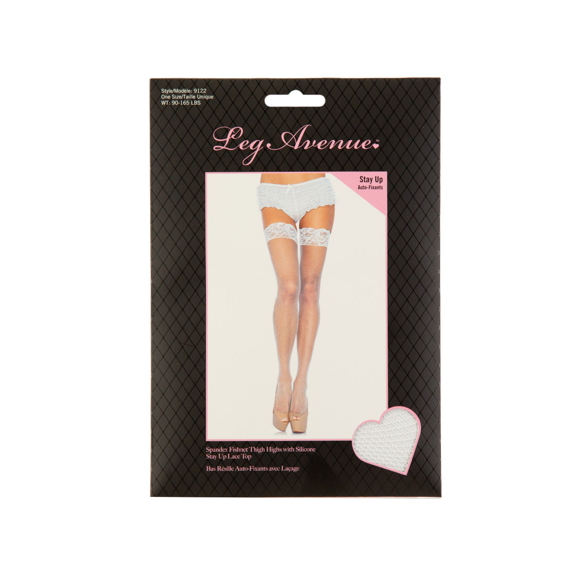 Leg Avenue™  - Silicone Stay Up Lace Top Spandex Fishnet Thigh Highs – White – OS