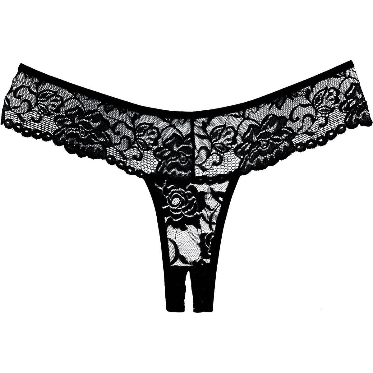 Allure Adore – Lace Crotchless Thong/ Panty - Black
