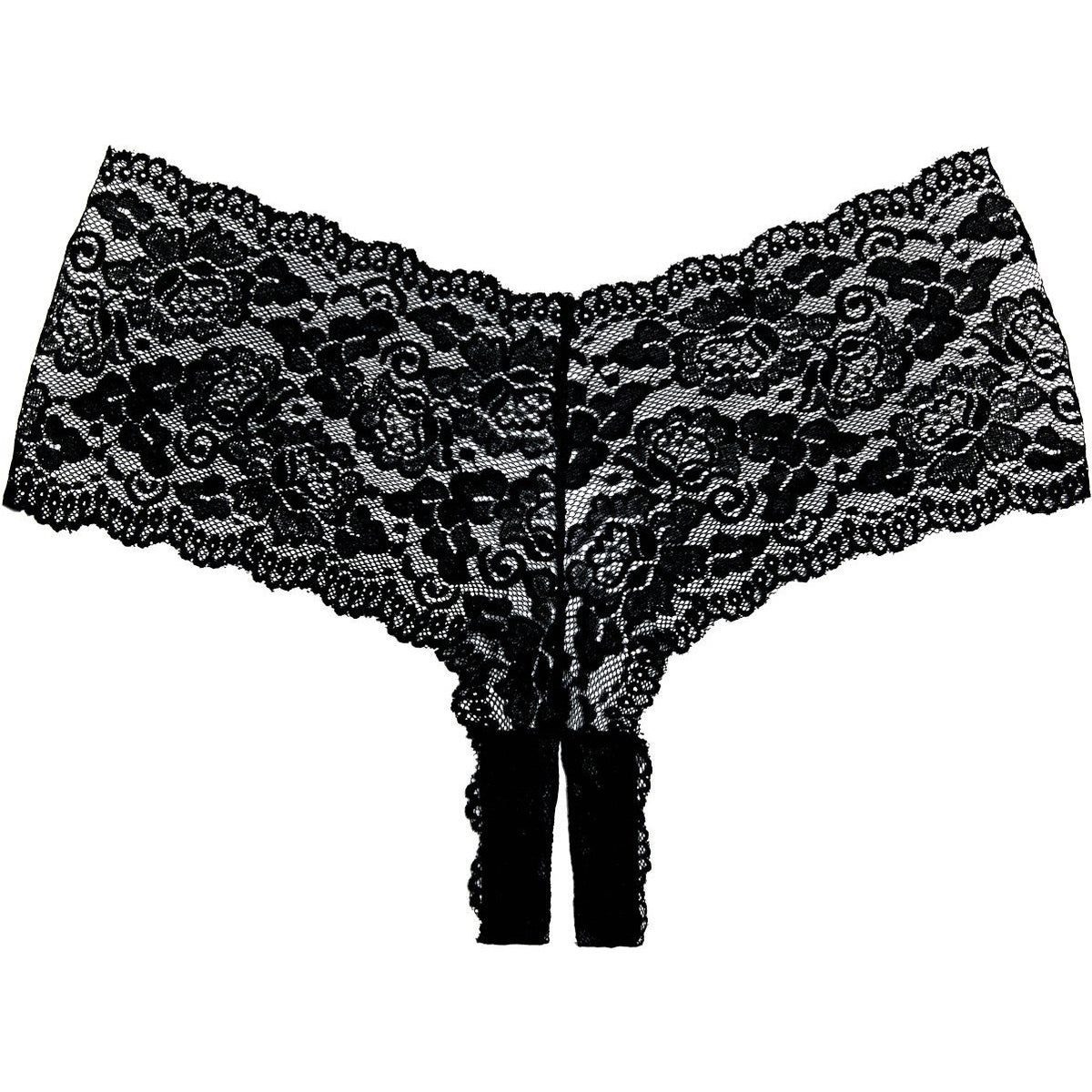 Allure Adore – Crotchless Lace Booty Shorts/ Panties - Black