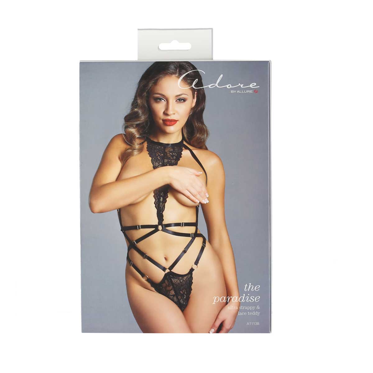 Allure – Adore – The Paradise Ultra Strappy &amp; Lace Teddy – Black – One Size
