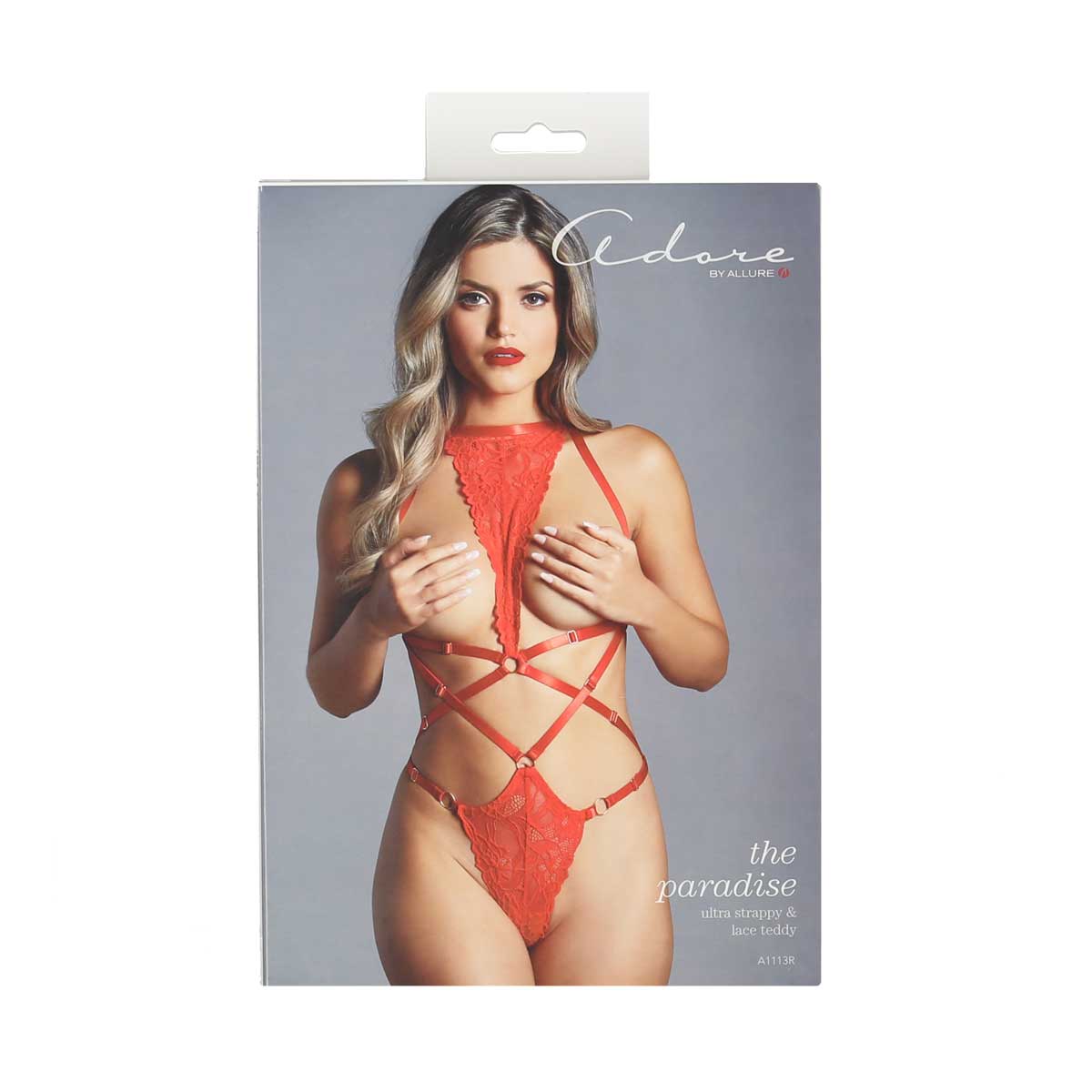 Allure – Adore – The Paradise Ultra Strappy &amp; Lace Teddy – Red – One Size