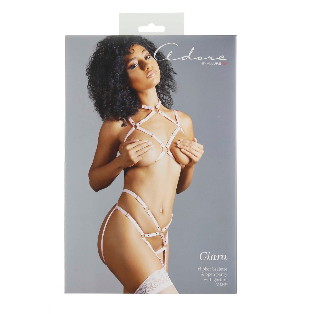 Adore By Allure - Ciara - Choker Bralette &amp; Open Panty With Garters - Pink - OS