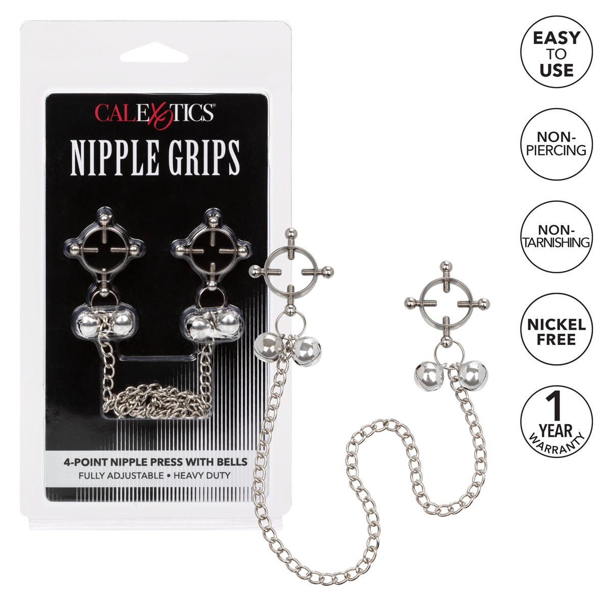 CalExotics Nipple Grips – 4-Point Nipple Press with Bells