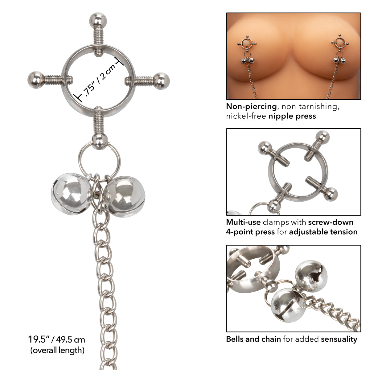 CalExotics Nipple Grips – 4-Point Nipple Press with Bells