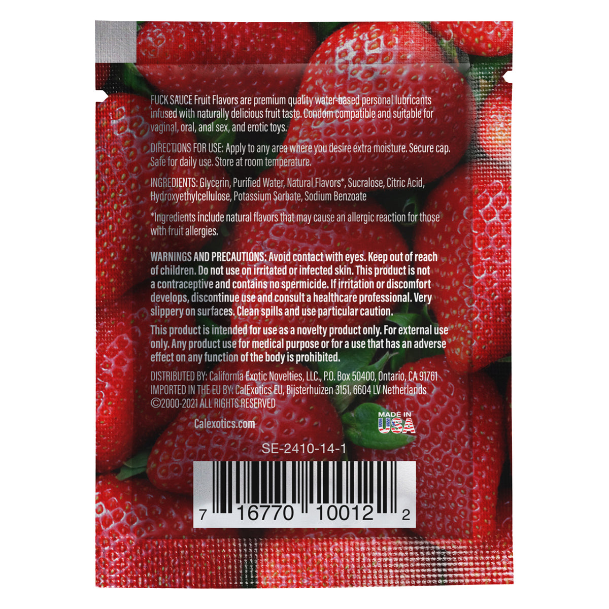 CalExotics – Fuck Sauce – Water-Based Personal Lubricant – Strawberry – Sachet - 0.08 fl.oz/2.37ml