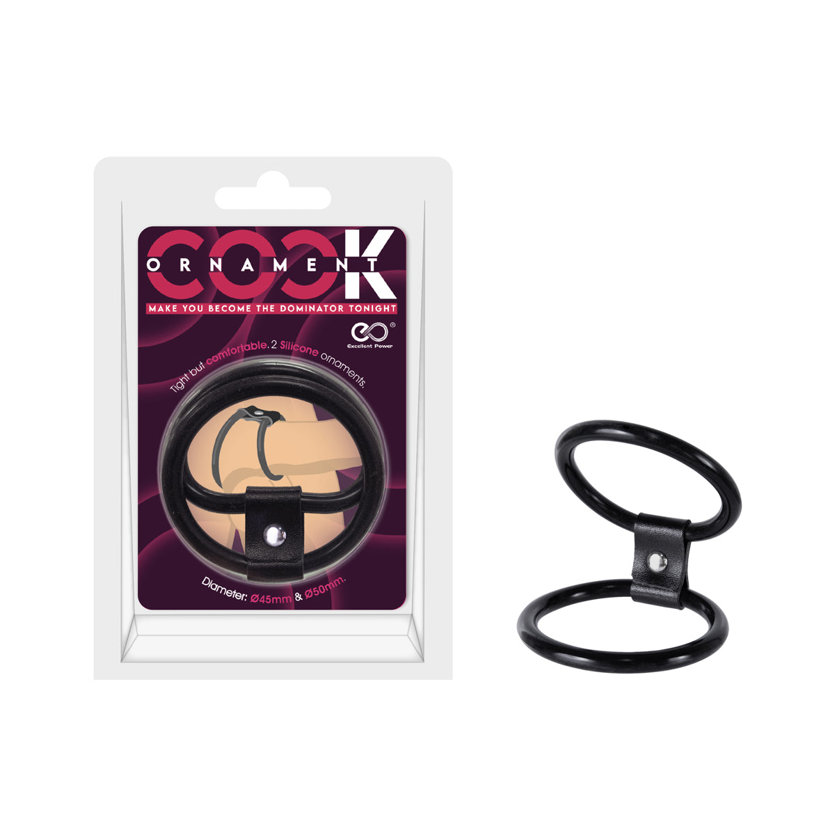Excellent Power - Cock Ornament Two Silicone Cock Rings – Black