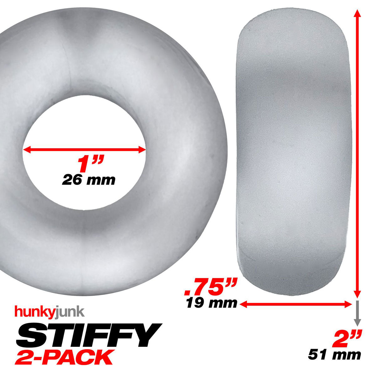 Oxballs Silicone Hunky Junk - 2 Pack C-Rings - Clear Ice