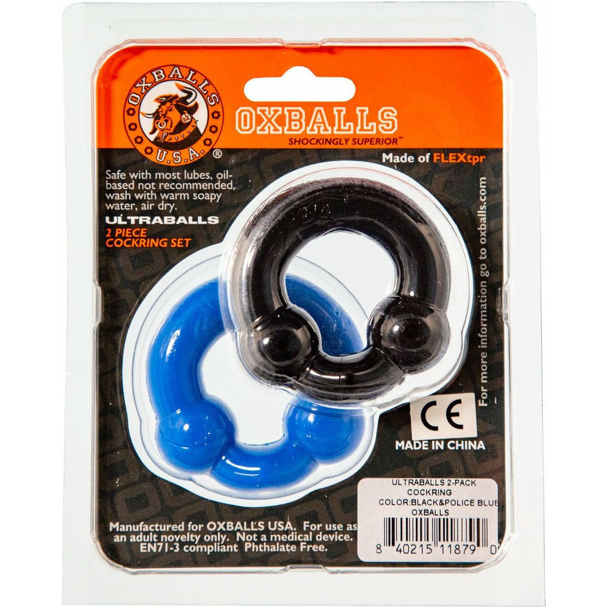 Oxballs Ultraballs Cockring – 2 Pack - Black/Police Blue