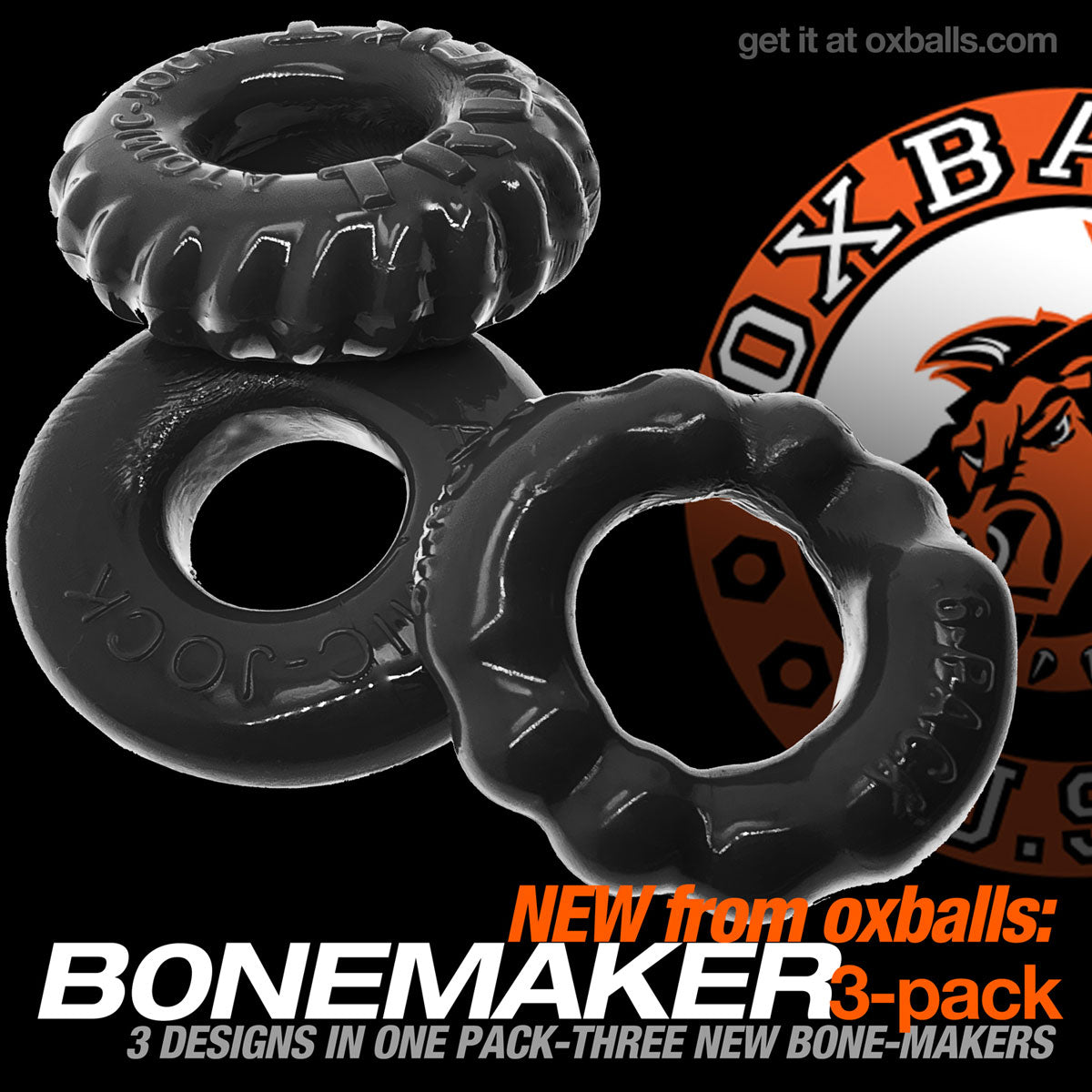 Oxballs -  Bonemaker 3-Pack C-Rings - Black