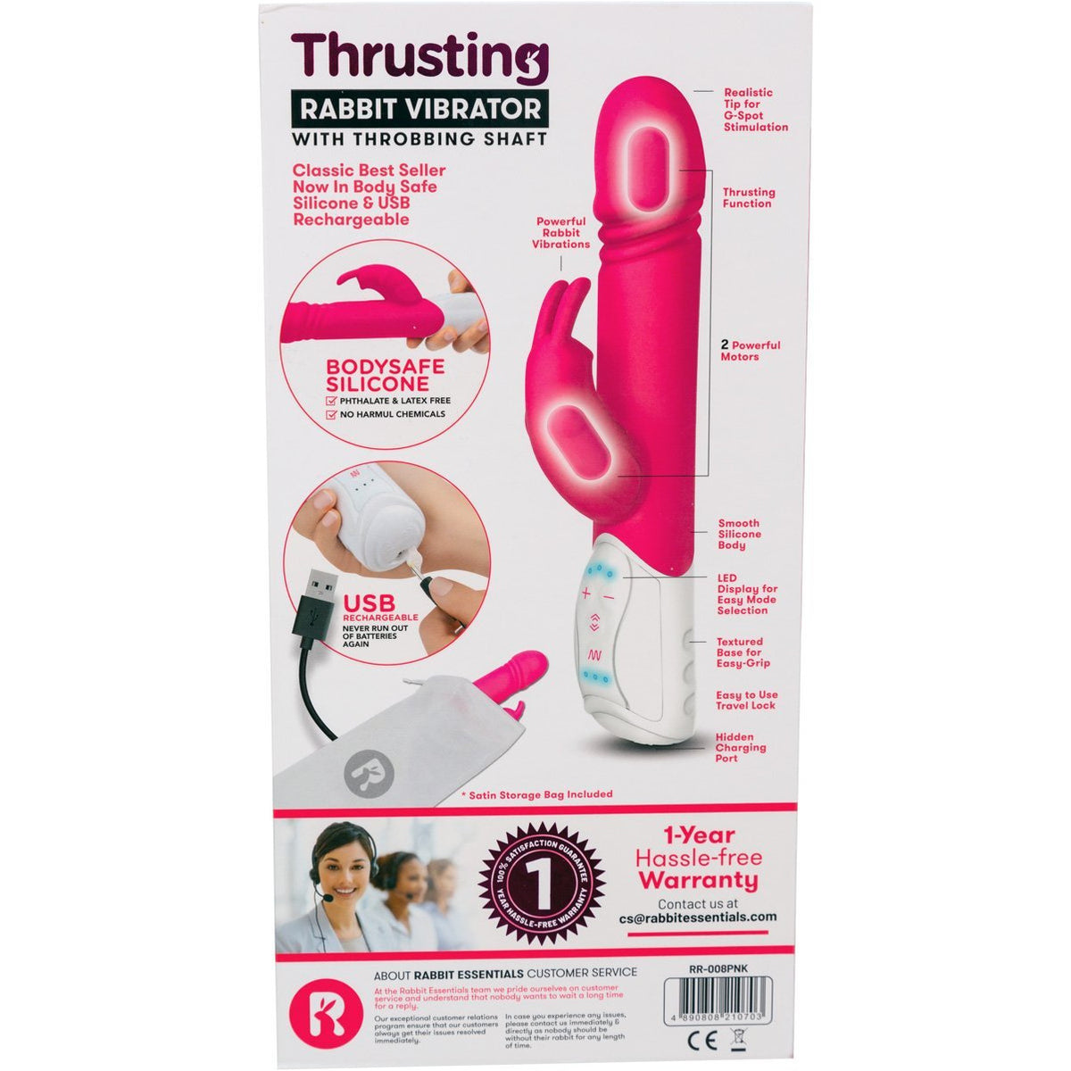 Rabbit Essentials Rechargeable Thrusting Rabbit – Hot Pink