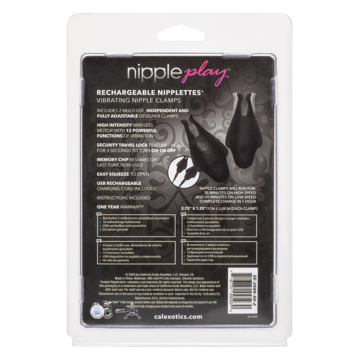 CalExotics Nipple Play Rechargeable Nipplettes Vibrating Nipple Clamps