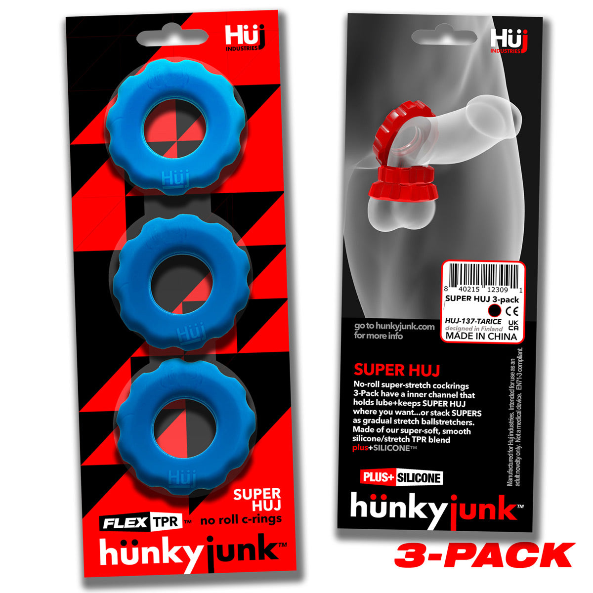 Oxballs - Hünkyjunk™ - Super Huj No Roll C-Rings – 3 pk – Teal