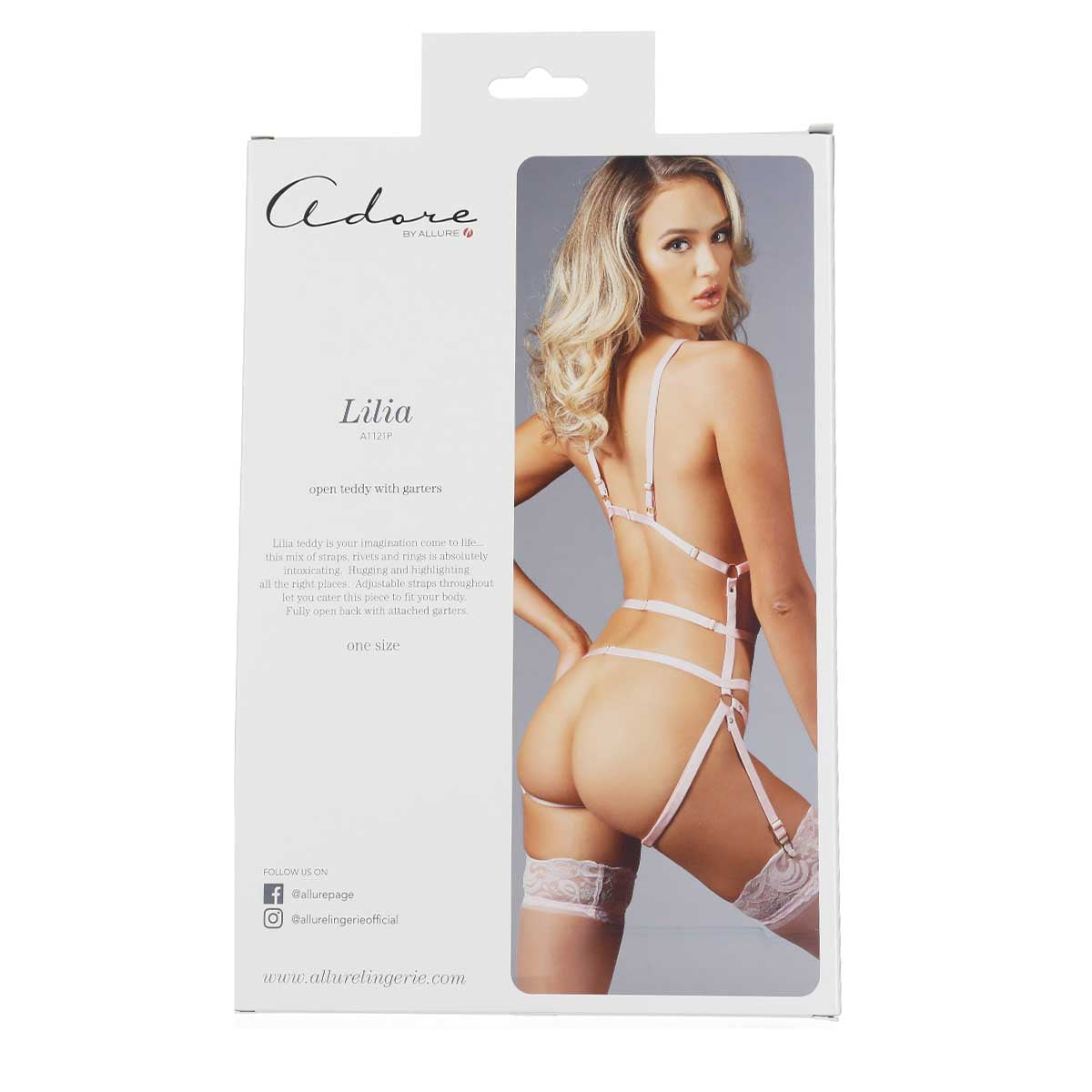 Adore By Allure - Lilia - Open Teddy With Garters - Pink - OS