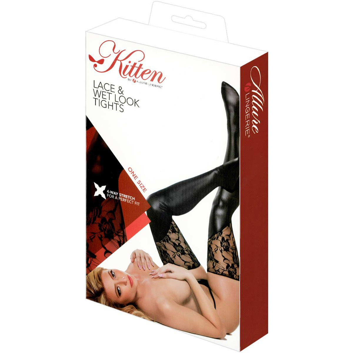 Allure Kitten - Lace &amp; Wet Look Tights - Black - O/S