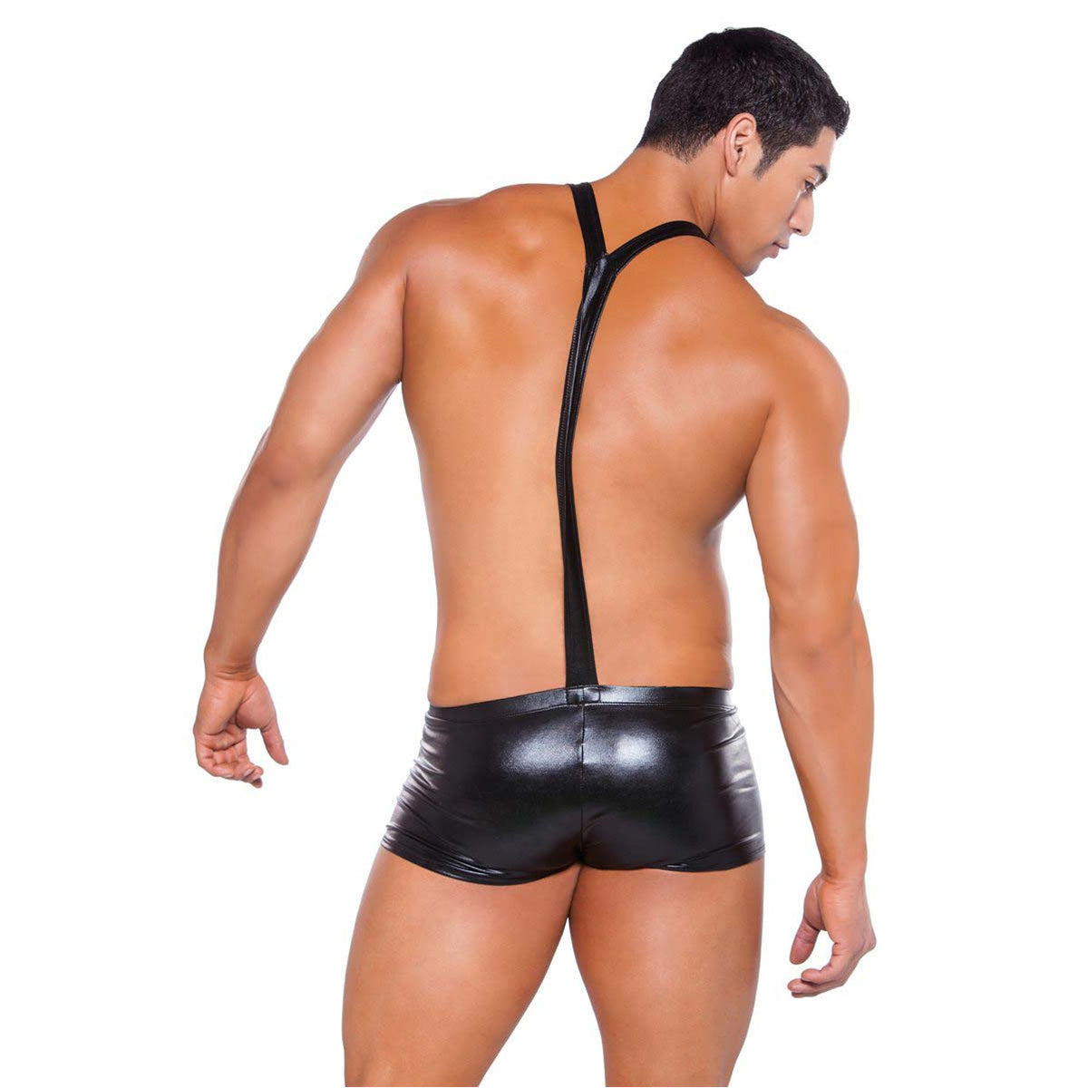 Allure Zeus - Wet Look Suspender Shorts - Black - O/S